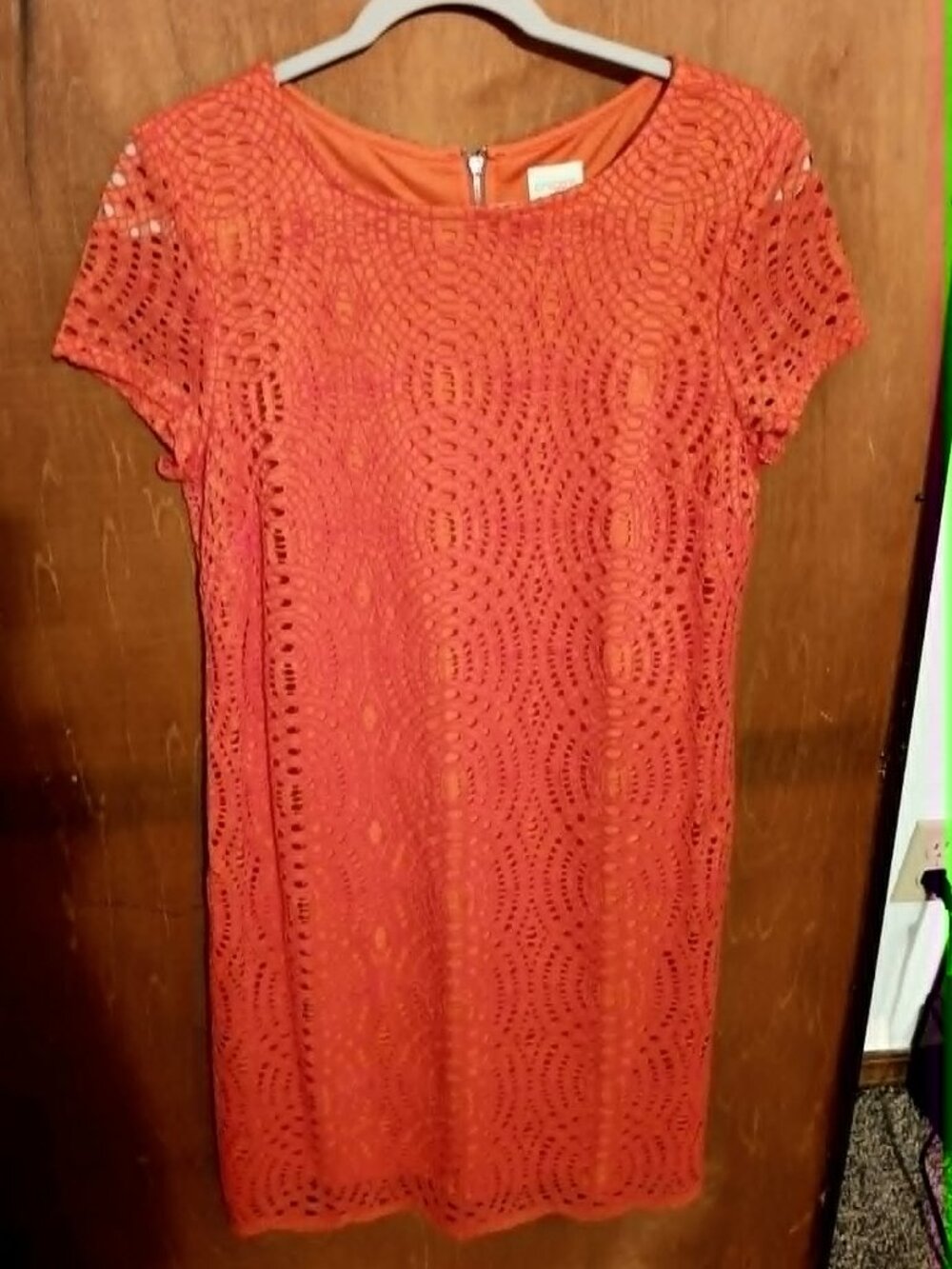 Chico's Coral Lined, Crochet Lace Sheath Dress
